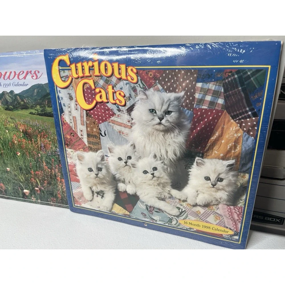 Lot Of 3 Vtg Wall Calendar 1998 Curious Cats Wildflowers Natural Wonders‎